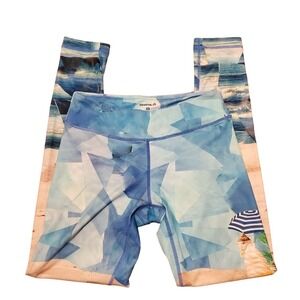 Reebok Leggings Womens Size XSmall Blue Ocean Theme Stretch Gym Yoga Beach